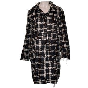 Coffeeshop Womens Jacket Coat Black White Houndstooth Plaid Pockets Plus 1X